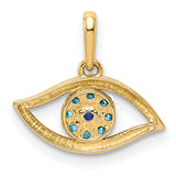 10k Yellow Gold Evil Eye Pendant with Blue Gemstones, Mediterranean Amulet Jewelry