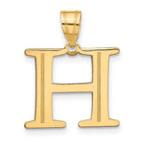 Polished Etched Letter H Initial Charm Pendant in Real 10k Yellow Gold