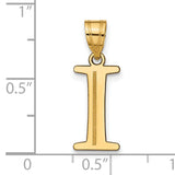 Polished Etched Letter I Initial Charm Pendant in Real 10k Yellow Gold
