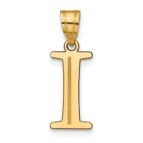 Polished Etched Letter I Initial Charm Pendant in Real 10k Yellow Gold