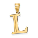 Polished Etched Letter L Initial Charm Pendant in Real 10k Yellow Gold