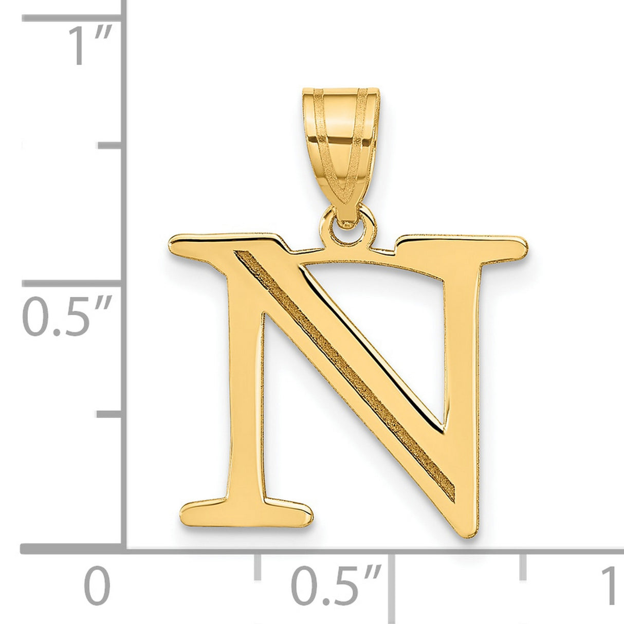 Polished Etched Letter N Initial Charm Pendant in Real 10k Yellow Gold