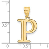 Polished Etched Letter P Initial Charm Pendant in Real 10k Yellow Gold