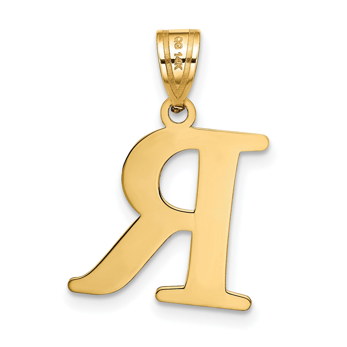 Polished Etched Letter R Initial Charm Pendant in Real 10k Yellow Gold