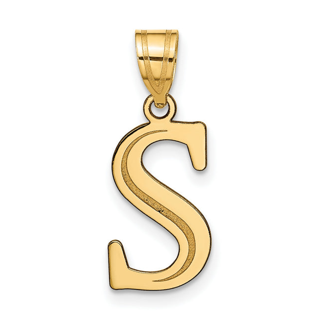 Polished Etched Letter S Initial Charm Pendant in Real 10k Yellow Gold