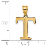 Polished Etched Letter T Initial Charm Pendant in Real 10k Yellow Gold