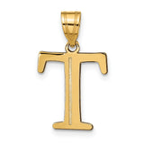 Polished Etched Letter T Initial Charm Pendant in Real 10k Yellow Gold
