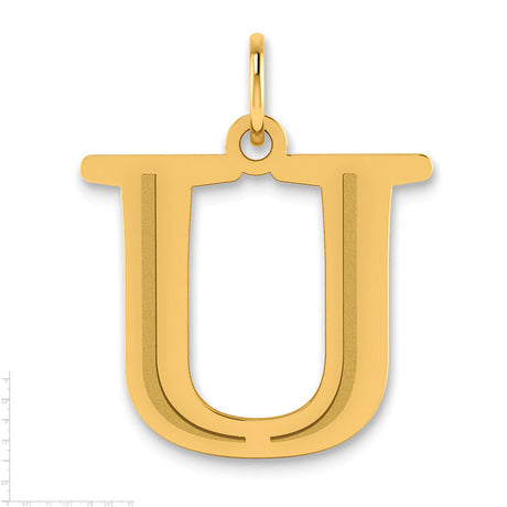 Polished Etched Letter U Initial Charm Pendant in Real 10k Yellow Gold