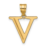 Polished Etched Letter V Initial Charm Pendant in Real 10k Yellow Gold