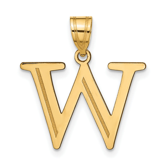 Polished Etched Letter W Initial Charm Pendant in Real 10k Yellow Gold