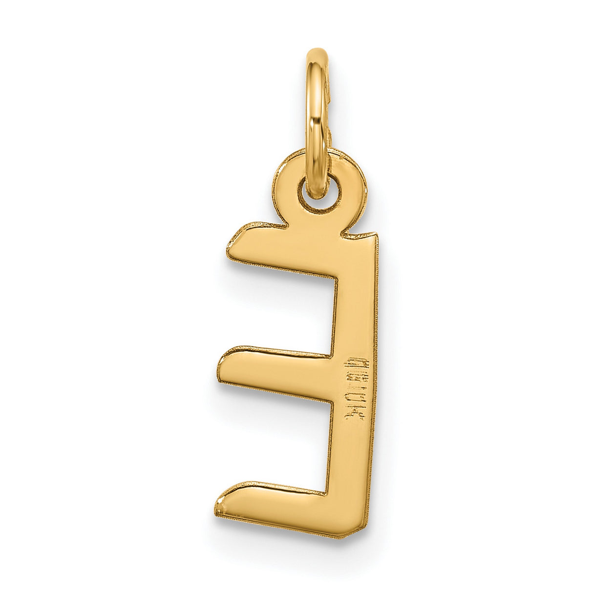 10k Yellow Gold Pendant, Block Letter E Initial Charm with Simple Bail