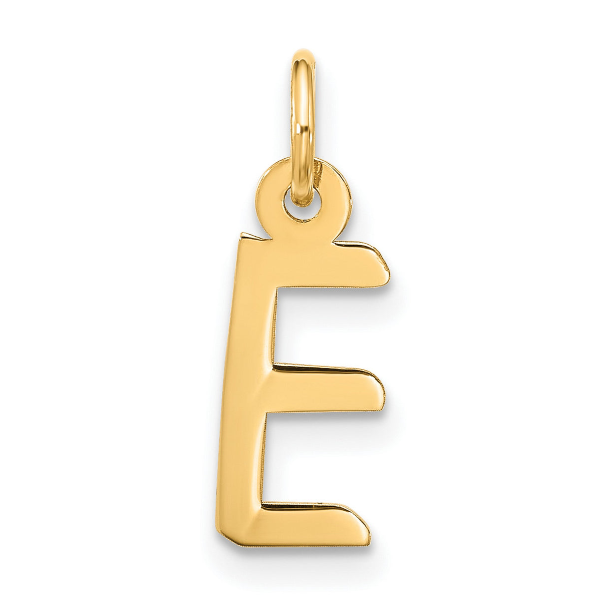 10k Yellow Gold Pendant, Block Letter E Initial Charm with Simple Bail