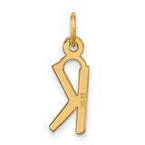 10k Yellow Gold Letter K Pendant, Polished Block Initial Charm for Women or Men