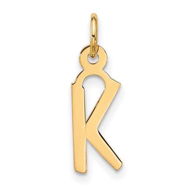 10k Yellow Gold Letter K Pendant, Polished Block Initial Charm for Women or Men