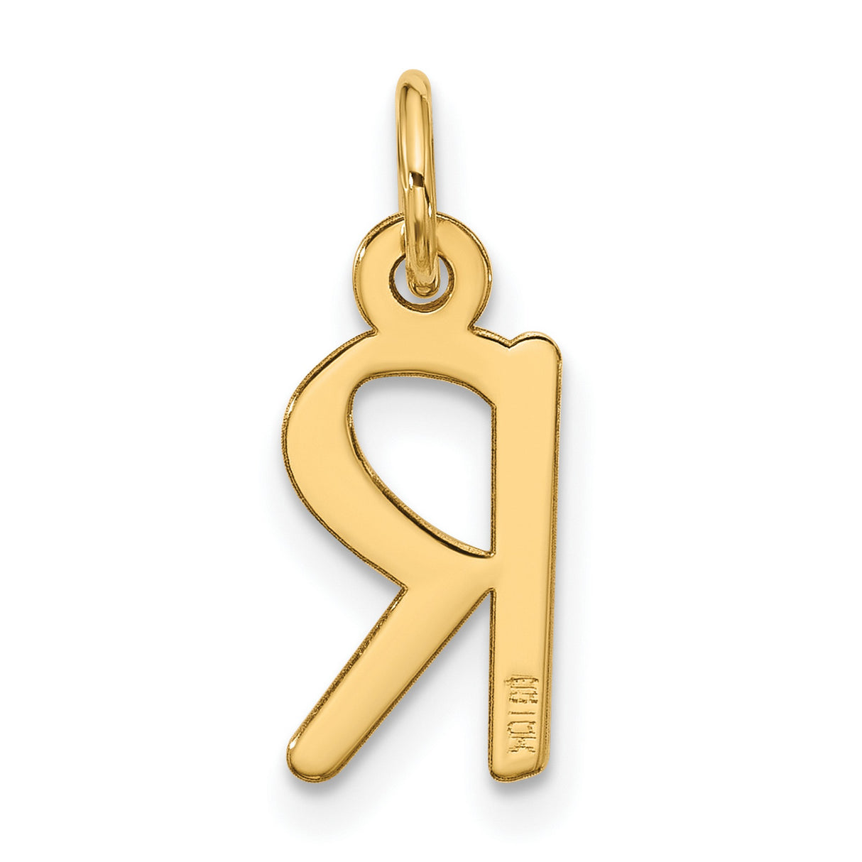 10k Yellow Gold Letter R Pendant, Polished Finish Alphabet Charm, Minimalist Jewelry for Women