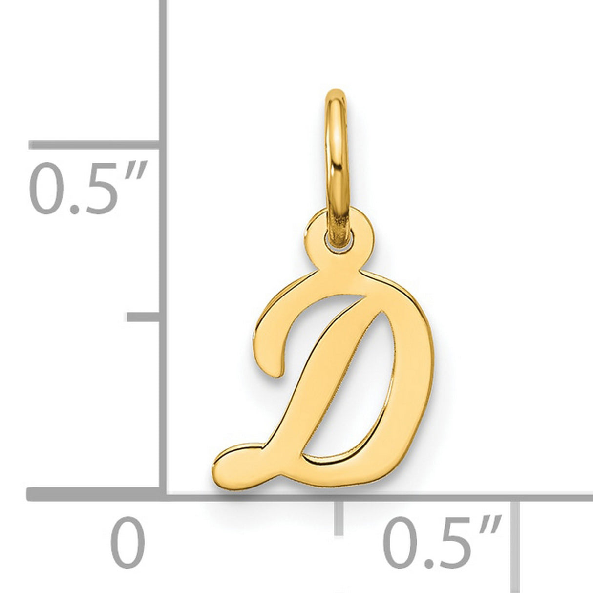 10k Yellow Gold Script D Pendant, Polished Cursive Letter Charm for Women