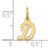 10k Yellow Gold Script D Pendant, Polished Cursive Letter Charm for Women
