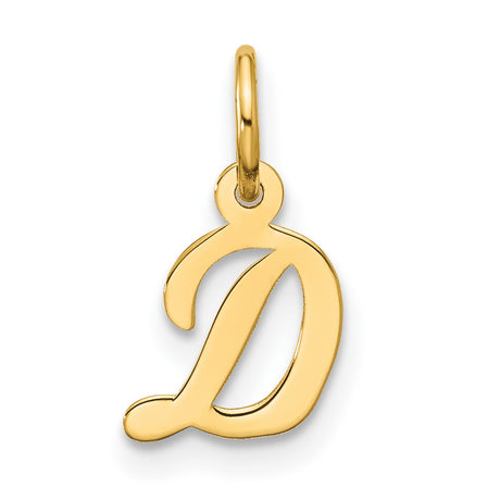 10k Yellow Gold Script D Pendant, Polished Cursive Letter Charm for Women