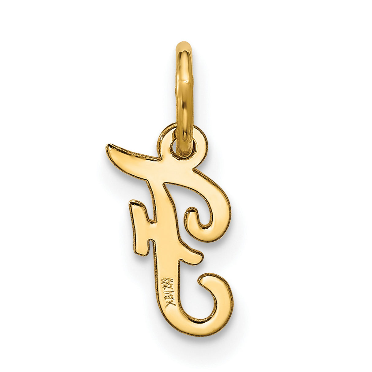 10k Yellow Gold Pendant, Script Initial F, Cursive Letter Charm for Women