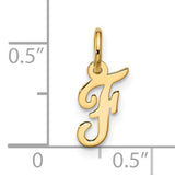 10k Yellow Gold Pendant, Script Initial F, Cursive Letter Charm for Women