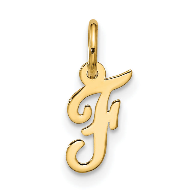 10k Yellow Gold Pendant, Script Initial F, Cursive Letter Charm for Women