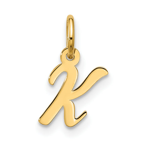 10k Yellow Gold Script Letter K Pendant Charm, Polished Cursive Initial Jewelry for Women or Unisex