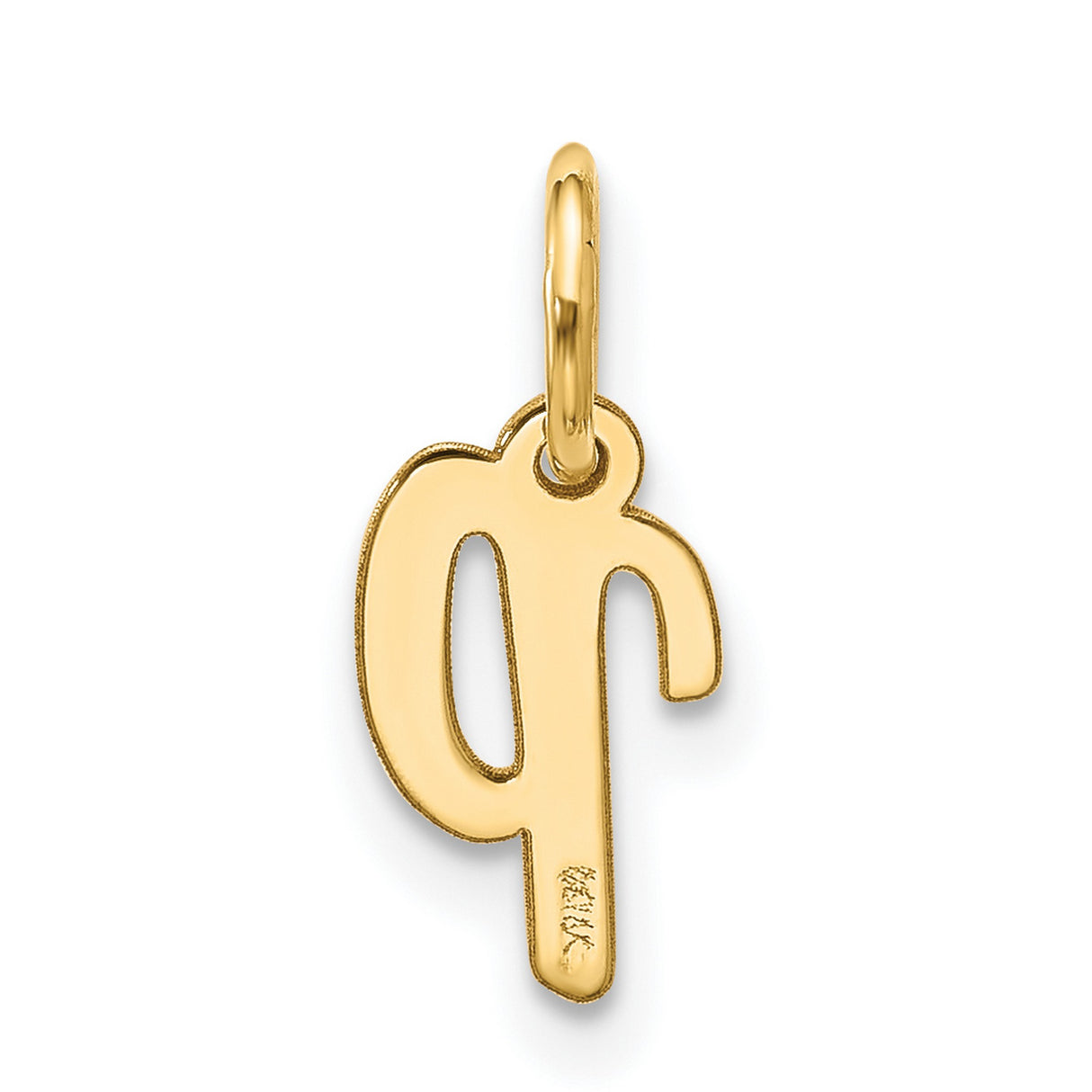 10k Yellow Gold Pendant, Lowercase Script Letter P, Polished Initial Charm for Women