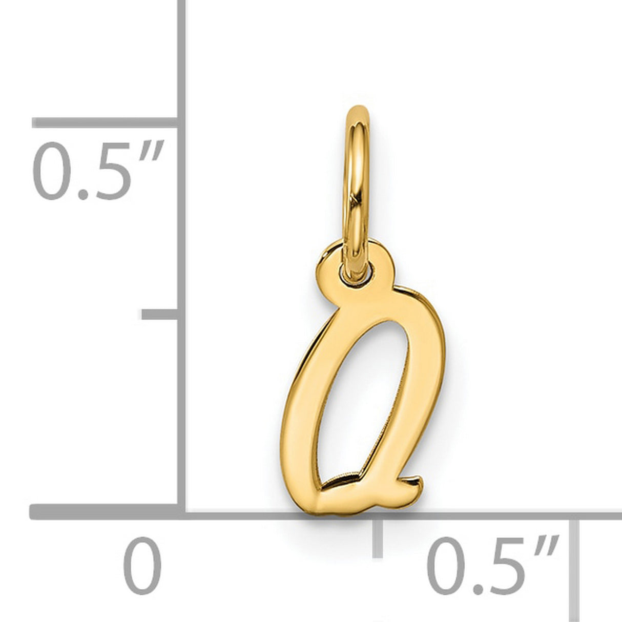 10k Yellow Gold Initial Q Pendant, Script Letter Charm, Polished Monogram Jewelry for Women