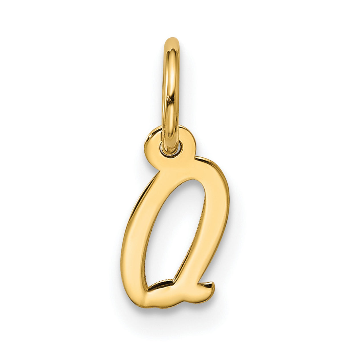 10k Yellow Gold Initial Q Pendant, Script Letter Charm, Polished Monogram Jewelry for Women