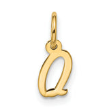 10k Yellow Gold Initial Q Pendant, Script Letter Charm, Polished Monogram Jewelry for Women