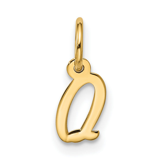 10k Yellow Gold Initial Q Pendant, Script Letter Charm, Polished Monogram Jewelry for Women
