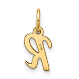 10k Yellow Gold Script Initial R Pendant, Polished Cursive Letter Charm for Women