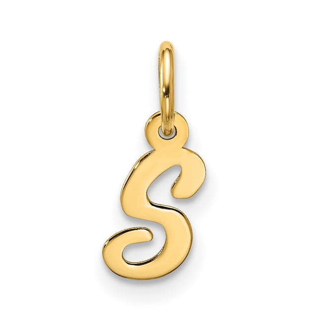 10k Yellow Gold Initial S Pendant, Script Letter Charm for Women