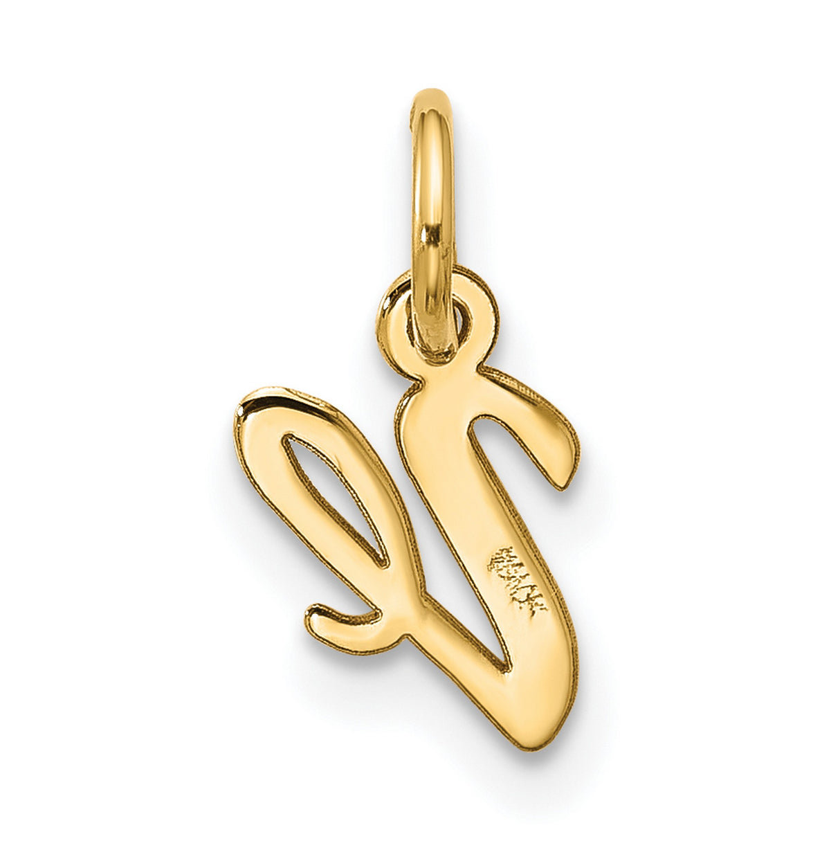 10k Yellow Gold Initial Pendant Charm, Cursive Letter V, Polished Finish
