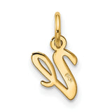 10k Yellow Gold Initial Pendant Charm, Cursive Letter V, Polished Finish
