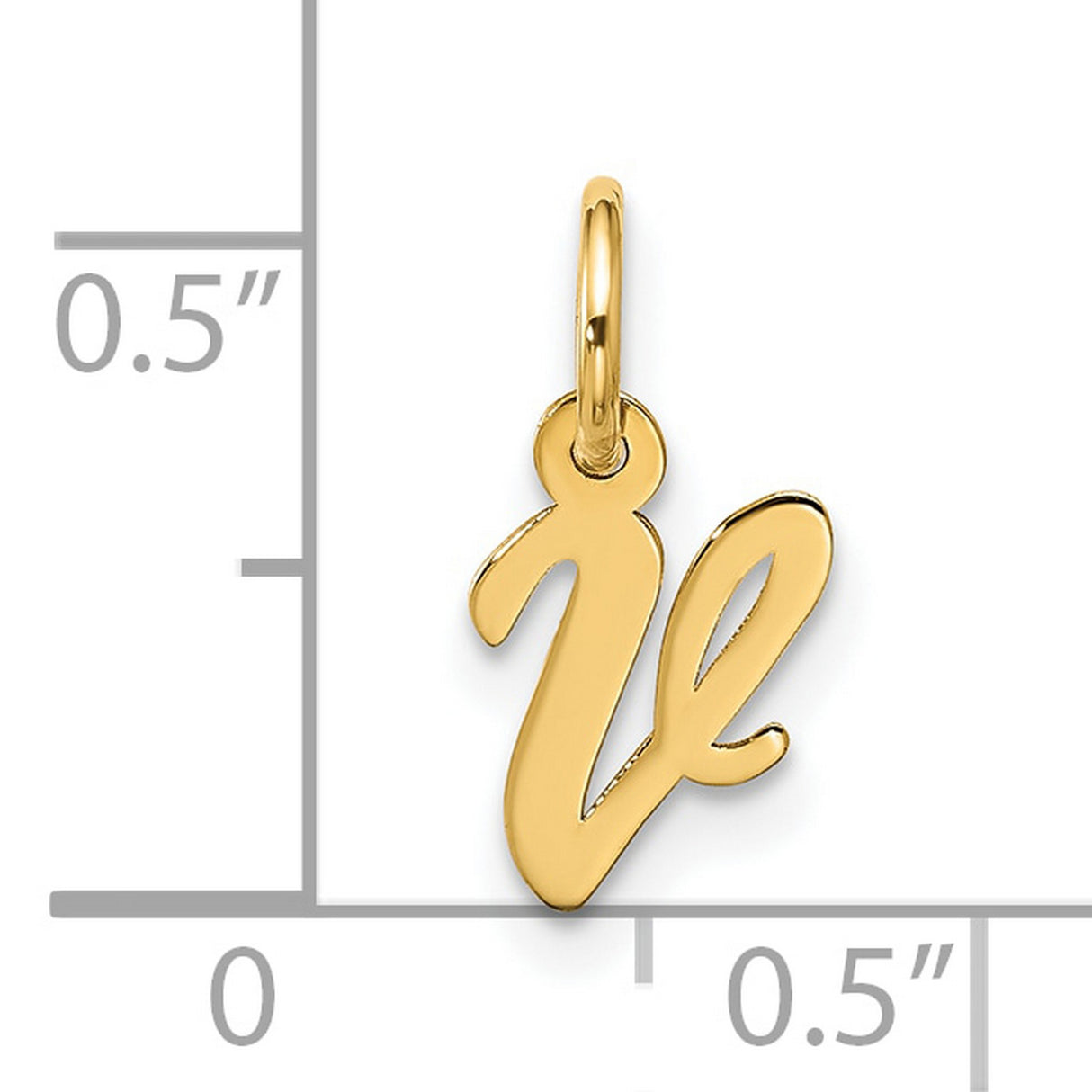 10k Yellow Gold Initial Pendant Charm, Cursive Letter V, Polished Finish