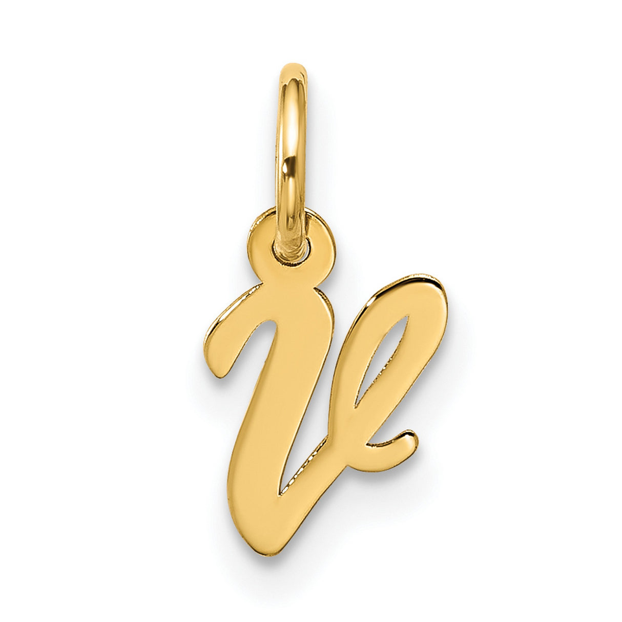 10k Yellow Gold Initial Pendant Charm, Cursive Letter V, Polished Finish