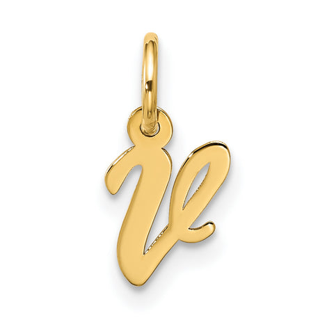 10k Yellow Gold Initial Pendant Charm, Cursive Letter V, Polished Finish