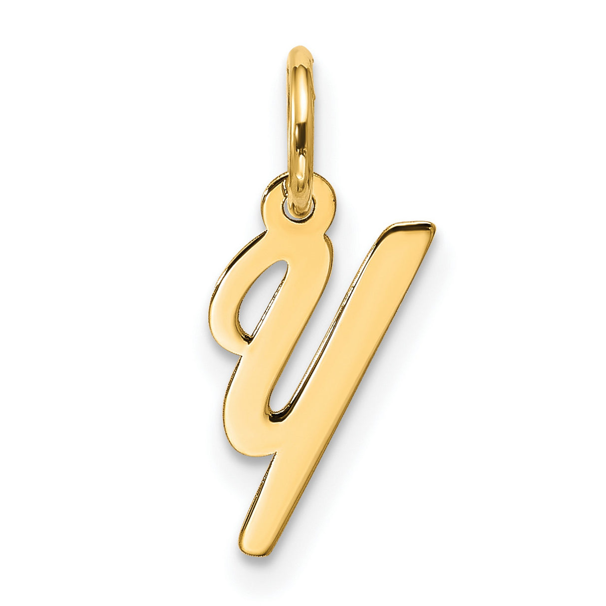 10k Yellow Gold Script Initial Y Pendant, Cursive Letter Charm for Women