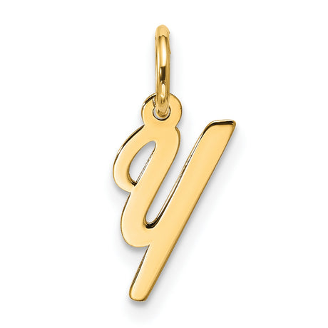 10k Yellow Gold Script Initial Y Pendant, Cursive Letter Charm for Women