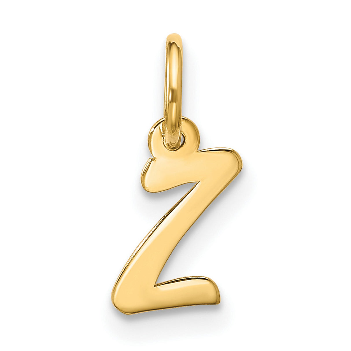 10k Yellow Gold Script Z Pendant, Polished Letter Charm, Unisex Initial Jewelry