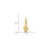 10k Yellow Gold Treble Clef Pendant, Polished and Textured Music Note Charm