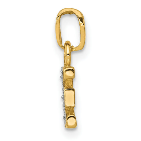 10k Multi-Tone Gold Diamond Initial E Pendant, Block Letter Charm, Rhodium Plated