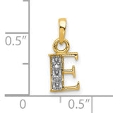 10k Multi-Tone Gold Diamond Initial E Pendant, Block Letter Charm, Rhodium Plated