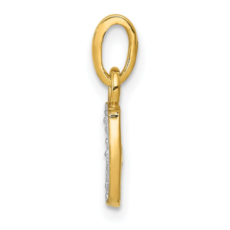 10k Multi-Tone Gold Letter J Pendant with Diamond Accents, Rhodium Plated Charm