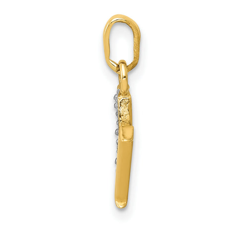 10k Multi-Tone Gold Letter M Pendant with Rhodium Detail, Textured Initial Charm