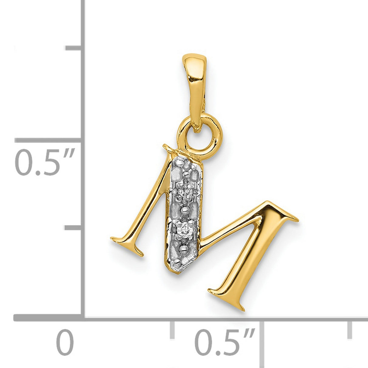 10k Multi-Tone Gold Letter M Pendant with Rhodium Detail, Textured Initial Charm