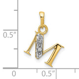 10k Multi-Tone Gold Letter M Pendant with Rhodium Detail, Textured Initial Charm