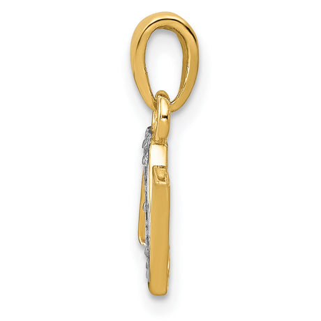 10k Multi-Tone Gold Initial N Pendant with Diamond Cut Accents, Textured Letter Charm