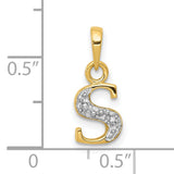 10k Multi-Tone Gold Letter S Pendant Charm with Diamond and Rhodium Accent
